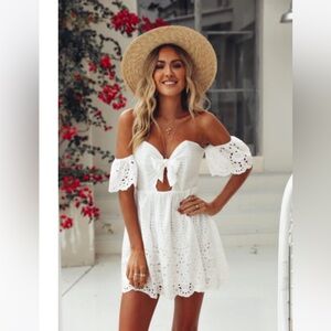 Hello Molly Off the Shoulder White Eyelet Dress